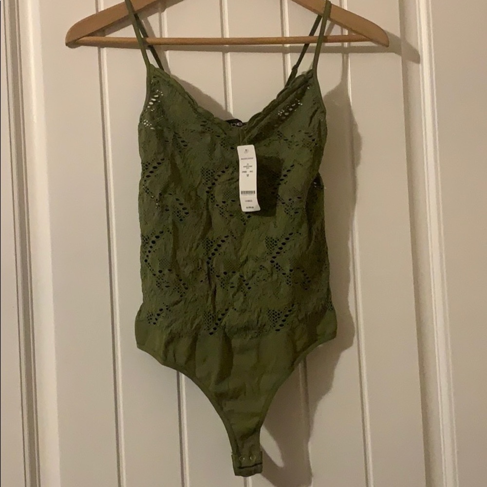 Bebe Olive Green Ruffle Bodysuit with Straps